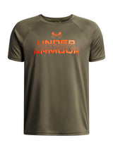 Polera manga corta de entrenamiento para niño Tech Split Wordmark verde Under Armour