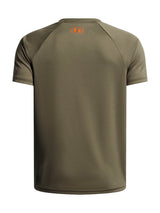 Polera manga corta de entrenamiento para niño Tech Split Wordmark verde Under Armour