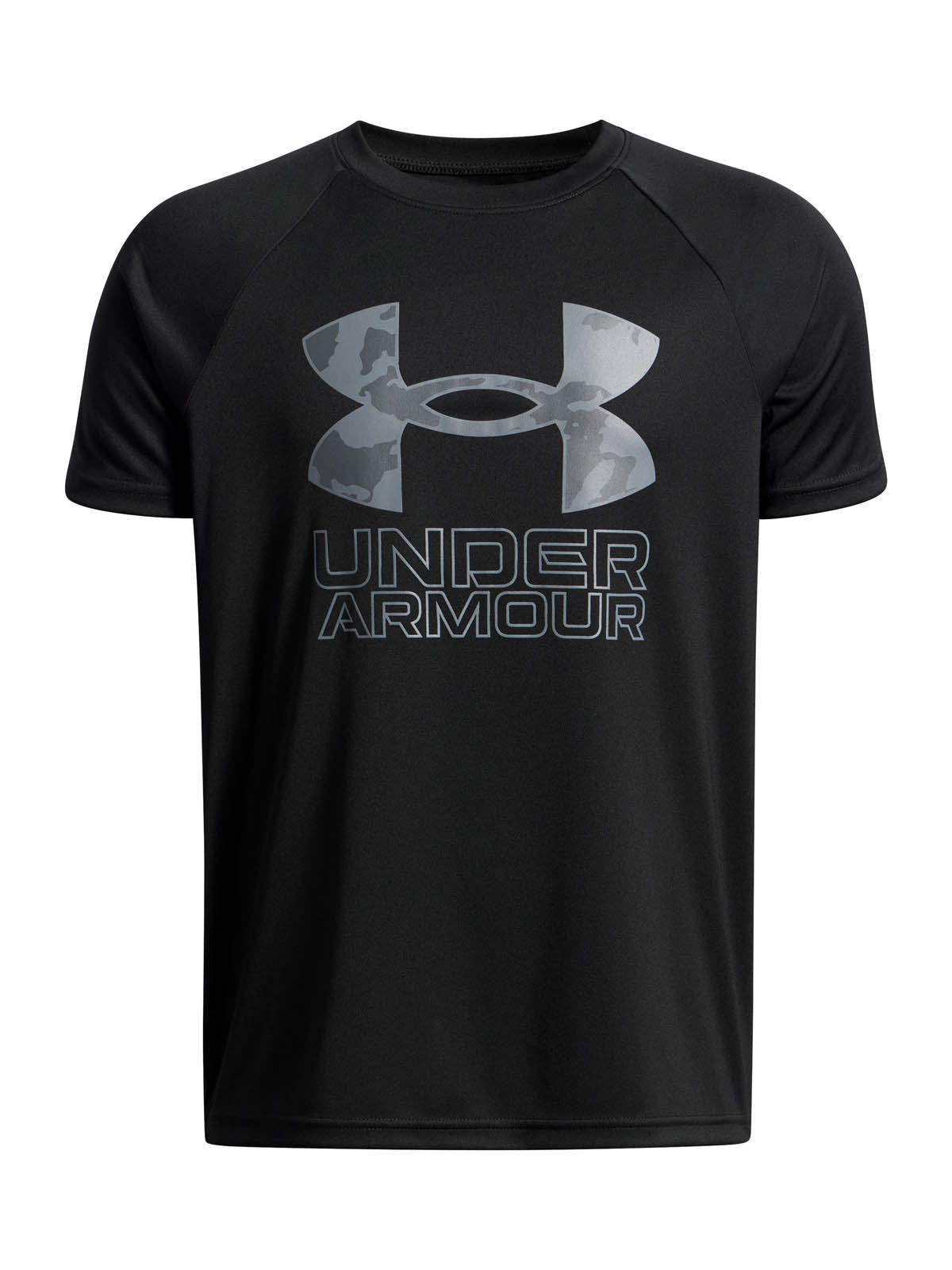 Polera manga corta de Entrenamiento para Niño Tech Hybrid print Negro Under Armour