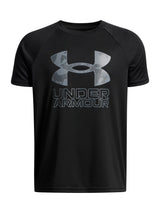 Polera manga corta de Entrenamiento para Niño Tech Hybrid print Negro Under Armour