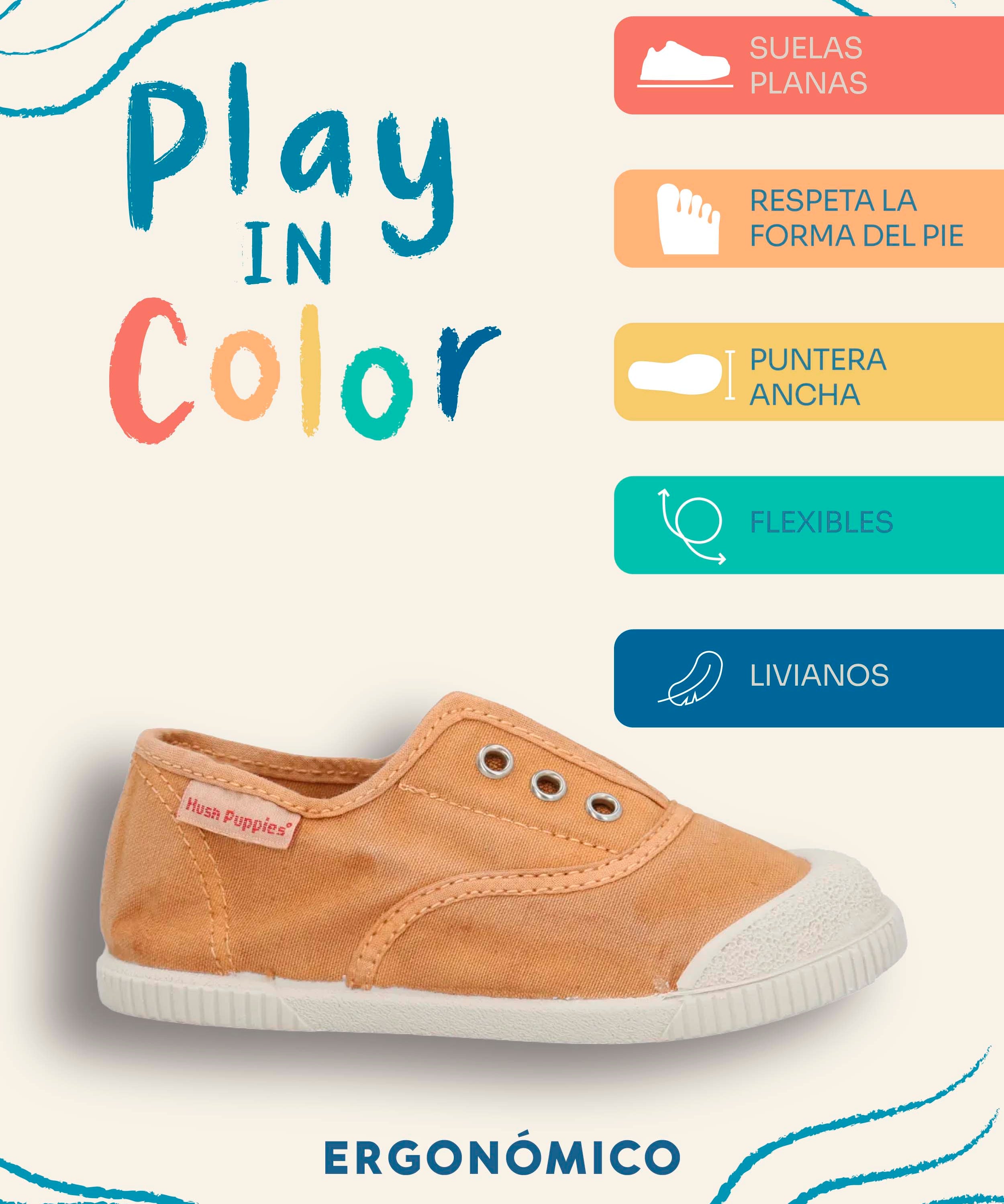 Zapatilla Niño Bare Sunset Beige Hush Puppies Kids